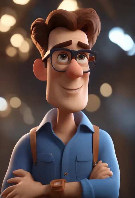 Cartoon character of a man wearing black glasses and a blue shirt, um personagem animado, Caractere estilizado, animation style rendering, 3D estilizado, Arnold Maya render, 3 d render stylized, toon render keyshot, Personagem 3D, Personagem 3D, 3d renderi...