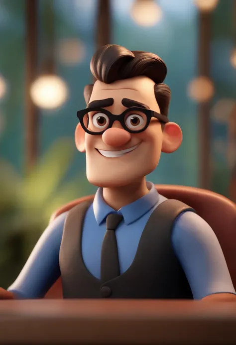 Cartoon character of a man wearing black glasses and a blue shirt, um personagem animado, Caractere estilizado, animation style rendering, 3D estilizado, Arnold Maya render, 3 d render stylized, toon render keyshot, Personagem 3D, Personagem 3D, 3d renderi...