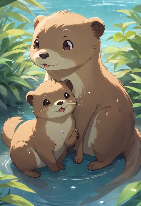 Small, fluffy otters, Perfect for a comfortable cuddle. Its fur is soft，pale brown, There are white spots that resemble raindrops,. His eyes are big，Very expressive, Bright brown，Exudes curiosity and joy. Titos ears are medium in size、Stand up straight whe...