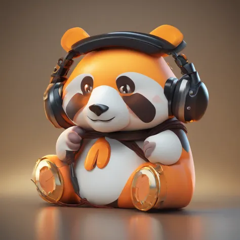 (Masterpiece), (Best quality), (Ultra-detailed),  1 panda is listening to music with headset, close portrait