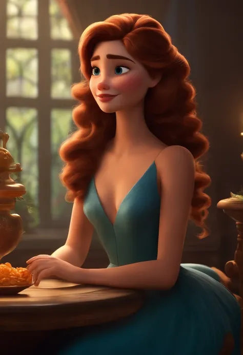 Um filme inspirado na Disney Pixar (MENINA BRANCA JOVEM COM CABELO LONGO LOIRO) dentro A cena estar na arte distinta do estilo PIXAR, estilosa e elegante, social media