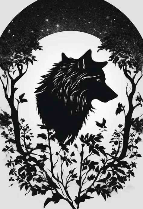 Black silhouette design of one wolf，Wolf howl，White background，Beautiful Silhouette，biologically correct