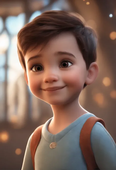 a happy cute kid standing short hair, vestindo uma fantasia espacial, , fundo branco, barnet, Tom, Estilo Pixar, ....3d, desenhos animados, rosto detalhado, asymmetrical 16k