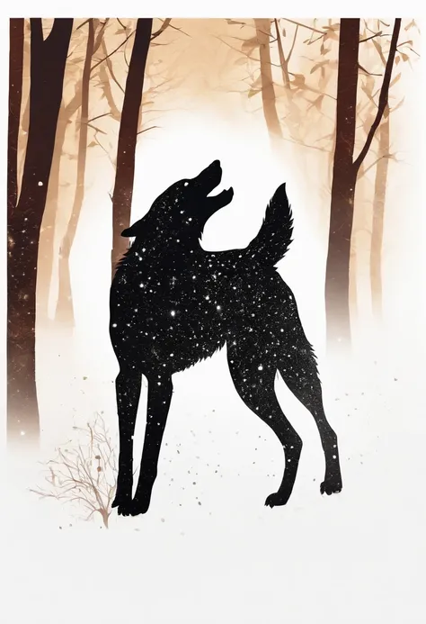 Black silhouette design of one wolf，Wolf howl，White background，Beautiful Silhouette，biologically correct