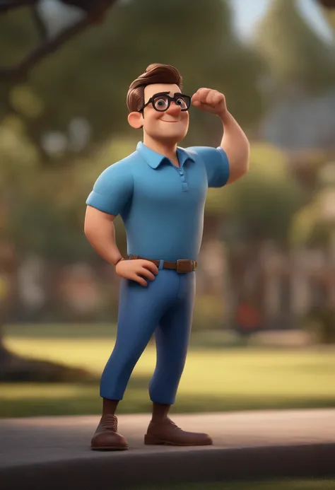 Cartoon character of a man with black glasses and a blue shirt, animation character, Caractere estilizado, animation style rendering, 3D estilizado, Arnold Maya render, 3 d render stylized, toon render keyshot, Personagem 3D, Personagem 3D, 3d rendering st...