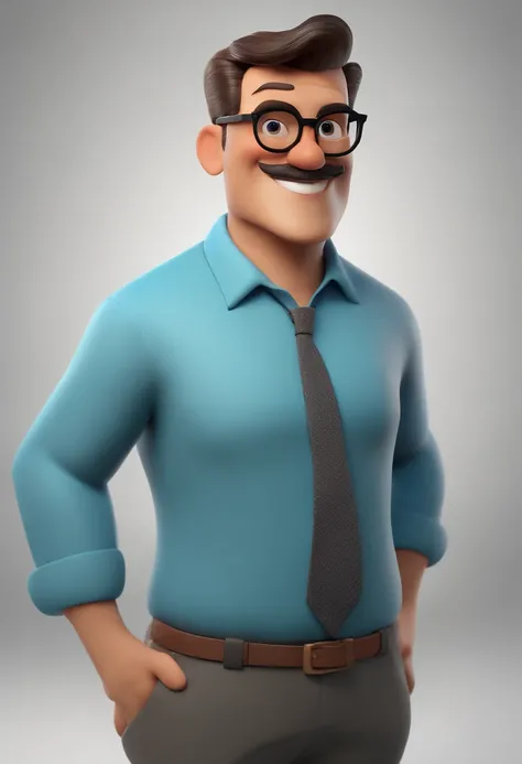 Cartoon character of a man wearing black glasses and a blue shirt, um personagem animado, Caractere estilizado, animation style rendering, 3D estilizado, Arnold Maya render, 3 d render stylized, toon render keyshot, Personagem 3D, Personagem 3D, 3d renderi...