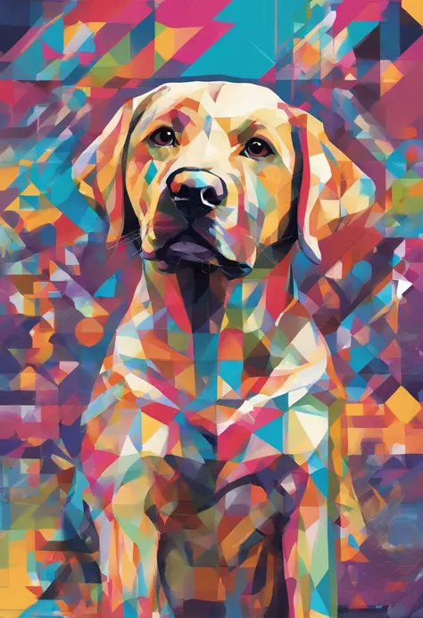 (cachorro labrador  ),(melhor pose),(best angle), (better expression), Eduardo Kobra acolchoamento ,multidimensional geometric wall PORTRAIT, arte, Chibi,Yang08k, lindo, Colouring,