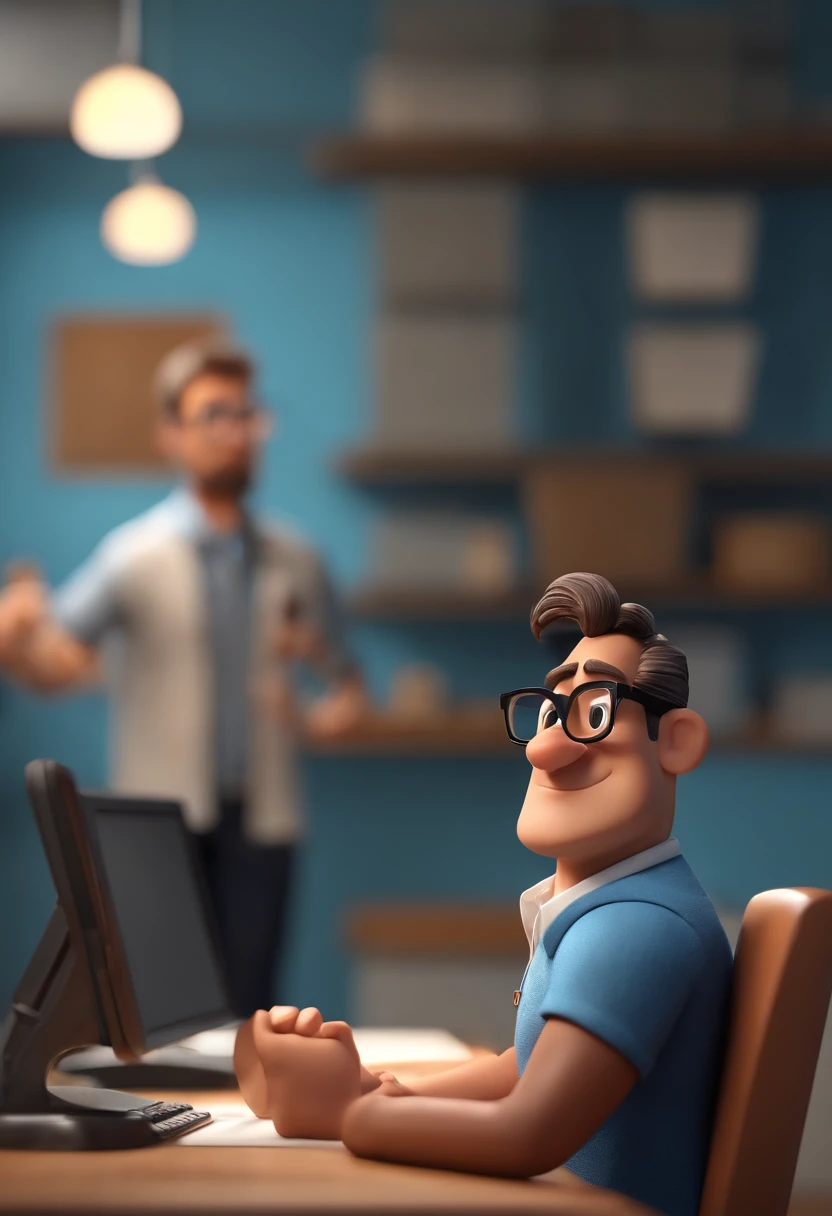 Cartoon character of a man wearing black glasses and a blue shirt, um personagem animado, Caractere estilizado, animation style rendering, 3D estilizado, Arnold Maya render, 3 d render stylized, toon render keyshot, Personagem 3D, Personagem 3D, 3d renderi...