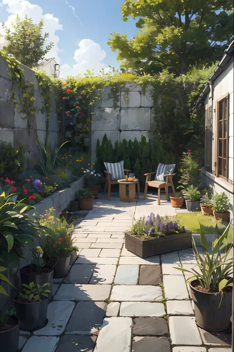 Fashionable garden with black tiles