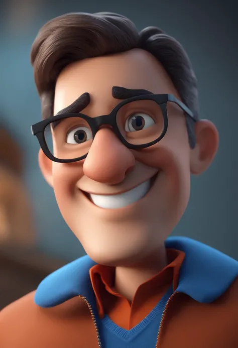 Cartoon character of a man with black glasses and a blue shirt, animation character, Caractere estilizado, animation style rendering, 3D estilizado, Arnold Maya render, 3 d render stylized, toon render keyshot, Personagem 3D, Personagem 3D, 3d rendering st...