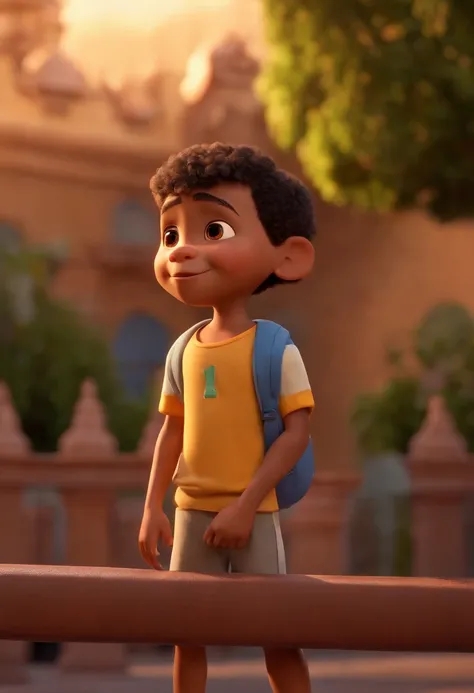 (Pixar 1.23 estilo) 1 menino ((parte superior do corpo frente, busto tiro)), solo, cute child, morena, tracksuit bonito, menino, Brazilian child, playground, ((obra-prima, mais alta qualidade)), (composite lighting)