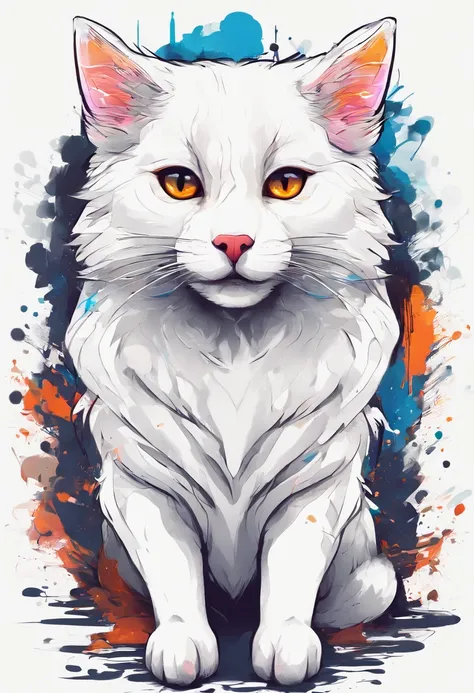 Splash Art, Shetland Shetland Shepherd Cat, ((White background)), Piercing eyes, epic instagram, art  stations, Color paint splash style, outlines, Ultra detailed intricately detailed , Illusion Engine, Fantastical, intricate detailes, Splash Screen, Compl...