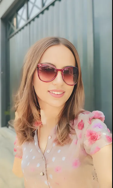 Woman in sunglasses taking a selfie in front of a building, imagem de perfil, Alina Ivanchenko, woman with rose tinted glasses, Ekaterina, Jovana Rikalo, with sunglasses, with sun glasses, cerca de 3 5 anos, ao sol, foto retrato, 3 0 anos de idade mulher, ...