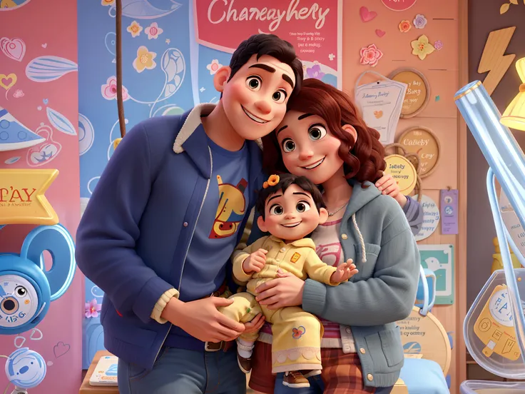 Pai, Mother, Baby, Boy, Small Hair, All Smiling, Happy, Disney pixar