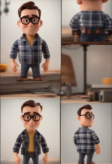 Cartoon character of a man wearing black glasses and a plaid shirt, um personagem animado, Caractere estilizado, animation style rendering, 3D estilizado, Arnold Maya render, 3 d render stylized, toon render keyshot, Personagem 3D, Personagem 3D, 3d render...