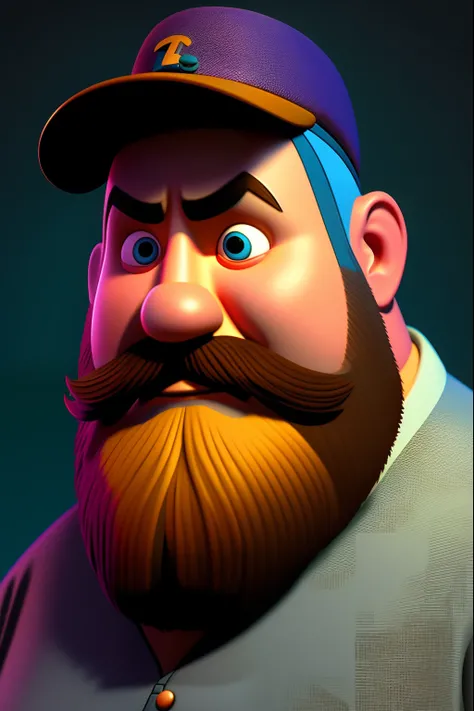 personagem de desenho animado de um homem com um bigode e uma camisa, pixar retrato 8 k foto, Pixars Renderman rendering, Como um personagem da Pixar, renderizar na pixar, Personagem de close up, Representado como um personagem da Pixar, personagem pixar, ...