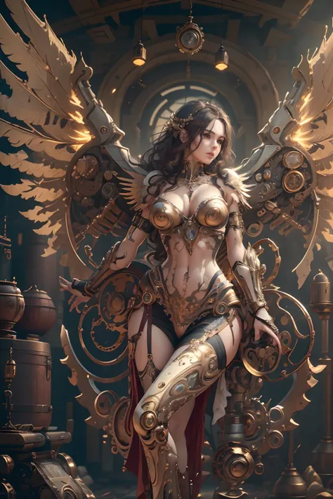 (Best quality,4K,A high resolution,Masterpiece:1.2),Ultra-detailed,(Realistic:1.37) closeup Girl with mechanical parts,steampunk wind,Delicate gear details,Brass gears and gears,Beautiful and intricate design,(Mechanical wings),Glowing eyes and glowing tat...