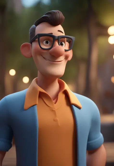 Cartoon character of a man with black glasses and a blue shirt, animation character, Caractere estilizado, animation style rendering, 3D estilizado, Arnold Maya render, 3 d render stylized, toon render keyshot, Personagem 3D, Personagem 3D, 3d rendering st...