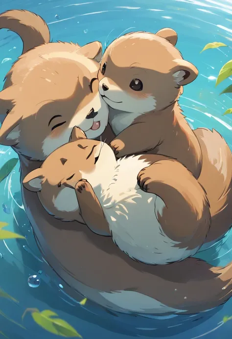 Small, fluffy otters, Perfect for a comfortable cuddle. Its fur is soft，pale brown, There are white spots that resemble raindrops,. His eyes are big，Very expressive, Bright brown，Exudes curiosity and joy. Titos ears are medium in size、Stand up straight whe...