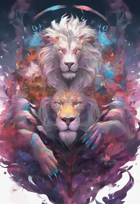 splashart， the Lion， （（white backgrounid））， piercing eyes， Epic Instagram， art  stations， splash style of colourful paint， contours， Hyper-detailed intricate details， unreal-engine， fantasy， intricately details， splash image， complementary colours， fantasy...