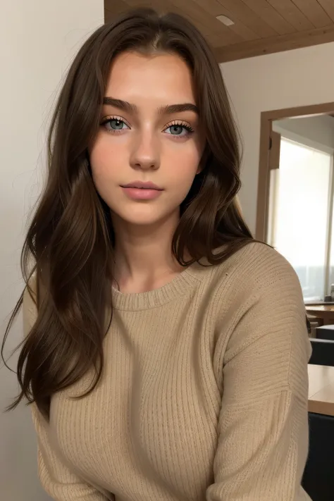 1Girl 18 years old, nur, Lange Haare, brown hair, midsize boobs, Blick auf den Betrachter, blondes Haar, nackte Schultern, braune Augen, Schmuck, full entire body, Halskette, schulterfrei, t-shiert, lips, realistisch, Nase, blu eyes