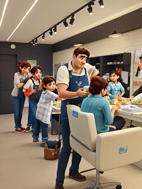 Pixar-style dads family, mother and two daughters,