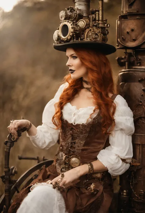 girl，redheadwear，long whitr hair，long  skirt