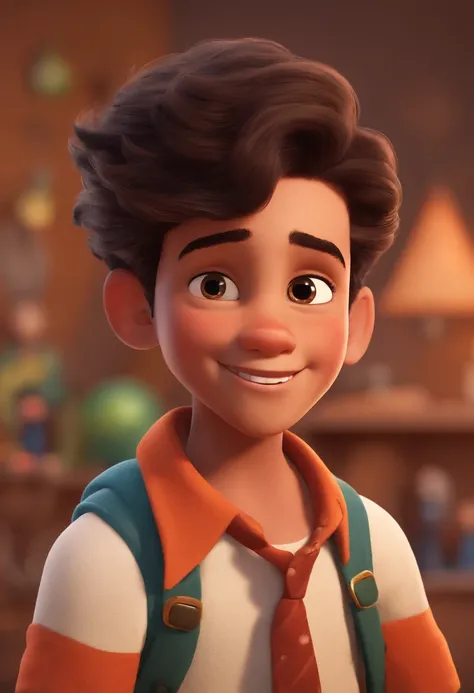 Image of a boy for a story in a YouTube video in Pixar format, Hes the little allabester, Hes the class leader, Hes outgoing, Playful and gets up for a lot of things, cabelo curto