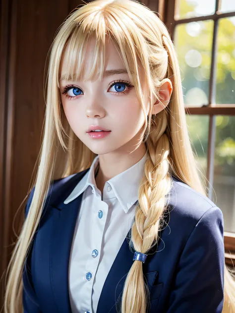 portlate、School Uniforms、bright expression、poneyTail、Young shiny shiny white shiny skin、Best Looks、Blonde reflected light、Blonde hair with dazzling highlights、shiny light hair,、Super long silky straight hair、Beautiful bangs that shine、Glowing crystal clear...