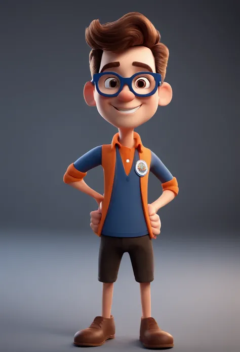 Cartoon character of a man with navy blue glasses and a black shirt, animation character, Caractere estilizado, animation style rendering, 3D estilizado, Arnold Maya render, 3 d render stylized, toon render keyshot, Personagem 3D, Personagem 3D, 3d renderi...