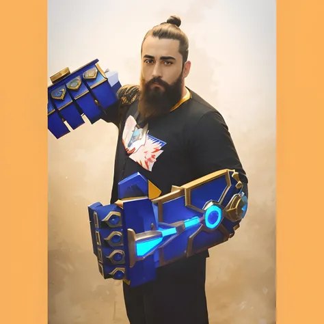 homem arafed com barba e barba segurando uma caixa azul e dourada, Como um personagem de Overwatch, como personagem de overwatch, pauldrons enormes, Raziel IRL, Sigma de Overwatch, Hanzo de Overwatch, League of Legends inspirado, Armadura do mundo de Warcr...