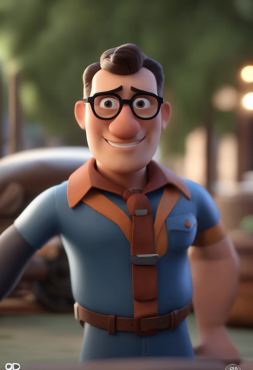 Cartoon character of a man with black glasses and a blue shirt, animation character, Caractere estilizado, animation style rendering, 3D estilizado, Arnold Maya render, 3 d render stylized, toon render keyshot, Personagem 3D, Personagem 3D, 3d rendering st...