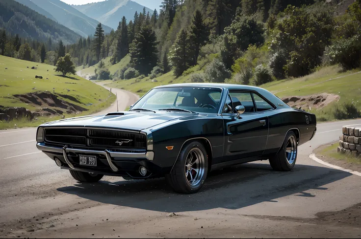 Dodge charger stance lowrider on display on gravel road