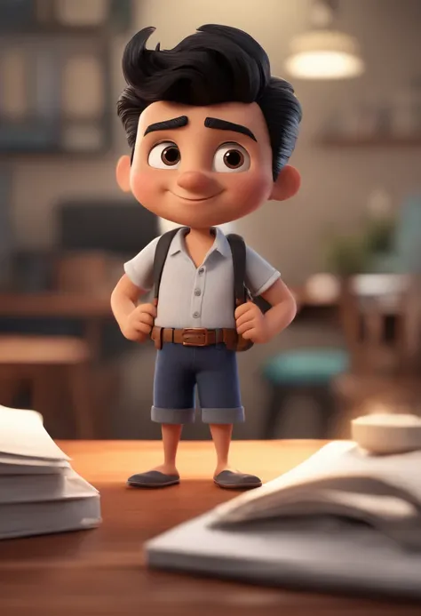 Cartoon character of a cool boy with black hair wear white shirt, he hold a pen, animation character, animation style rendering, 3D estilizado, Arnold Maya render, 3 d render stylized, toon render keyshot, Personagem 3D, Personagem 3D, 3d rendering stylize...