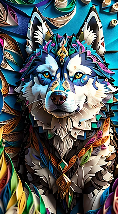 Huskies，male， multi dimensional quilling paper，frontage，In the center of the avatar Art， tchibi， yang08k，big breasts beautiful，Colorful， tmasterpiece，top-quality，best qualityer，offcial art，Beautiful and beautiful，（（8k super realistic））