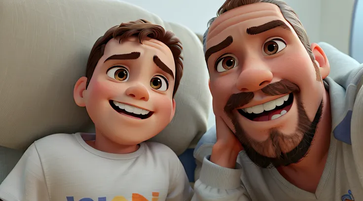 A child and a man in the style of Disney Pixar, alta qualidade, melhor qualidade