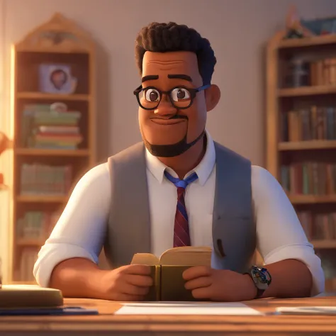 Create a Disney Pixar-inspired poster with the character being Pastor Jackson Anthony, a man wearing glasses, in an office with a Bible on the table