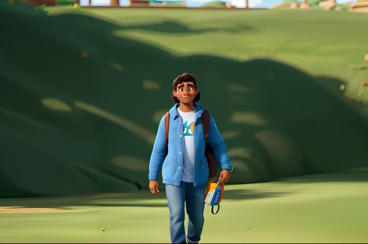 Um homem de pele morena, andando estilo disney pixar, alta qualidade, melhor qualidade