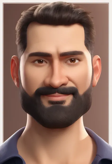 Estilo Pixar: Brown eyes muscular athletic man with cropped hair dressed 32 years old with short dark brown beard on chin worked in a Japanese restaurant Sushima