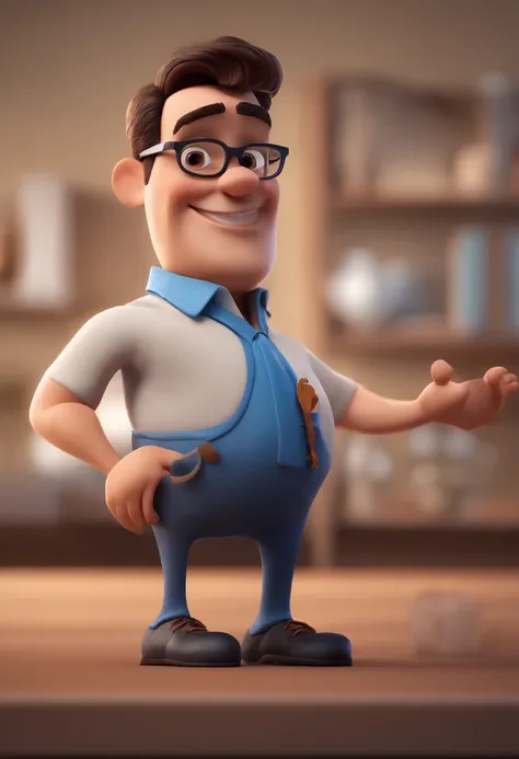 Cartoon character of a man with black glasses and a blue shirt, animation character, Caractere estilizado, animation style rendering, 3D estilizado, Arnold Maya render, 3 d render stylized, toon render keyshot, Personagem 3D, Personagem 3D, 3d rendering st...