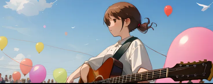 Playing guitar、Woman with flying balloons