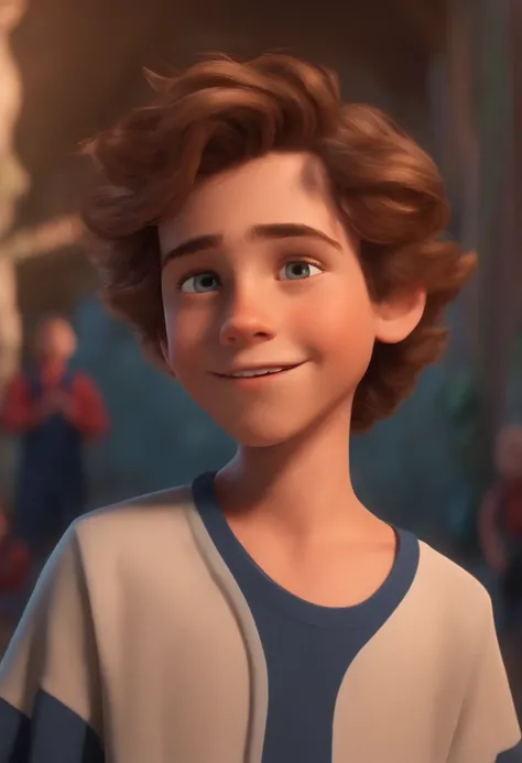 Image of a boy for a story in a YouTube video in Pixar format, Hes the little allabester, Hes the class leader, Hes outgoing, Playful and gets up for a lot of things, cabelo curto