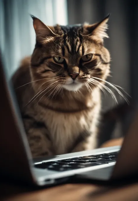 Angry cat banging on laptop keyboard