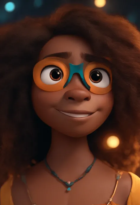 mulher de 22 anos, de pele parda, estagiaria, indigena, cabelo longo liso e preto, rosto oval, olhos castanhos 3d pixar