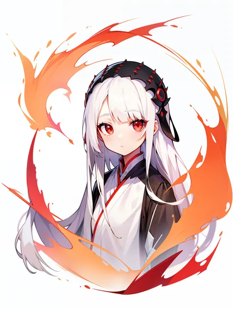 Girl, white hair, red eyes, long straight bangs