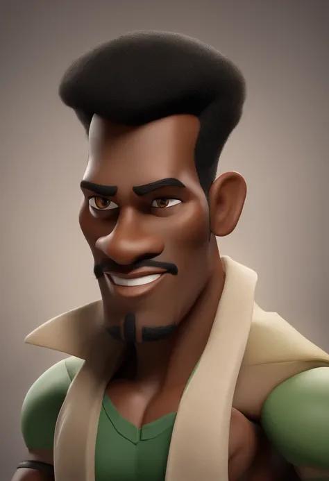 personagem dos desenhos animados de um homem de pele negro com cabelo nudred curto, com barba curta altura 1,84 million, Weight 115 kg using an Apple mobile phone in animation, Caractere estilizado, animation style rendering, 3D estilizado, Arnold Maya ren...