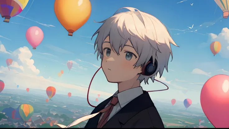 head phone、Man with flying balloon