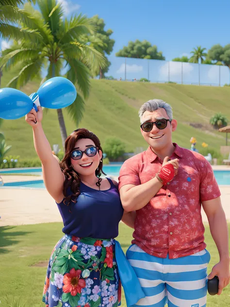 There are two people next to each other holding blue balloons, festa na piscina, imagem de perfil, 🌻🎹🎼, imagem disney pixels, na melhor qualidade, maior qualidade