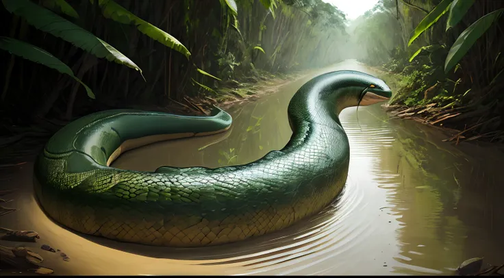 Giant Anaconda in the Amazon, with his head raised, boa aberta, muitos dentes