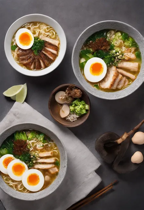 Miso Ramen、Marsopa hervida、Chashu、Hervir huevos、brotes de frijoles、Menma、Delicioso vapor、